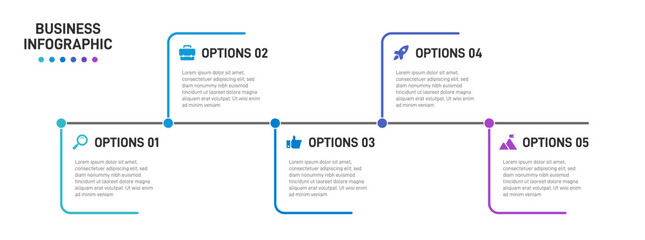 Progress bar featuring 5 arrow-shaped elements, symbolizing the five stages of business strategy and progression. Clean timeline infographic design template. Vector for mobile presentation.