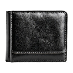 Isolated Black Leather Wallet on Transparent Background