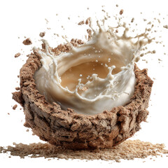 Splash of Milk in a Brown Bowl with Isolated Transparent Background