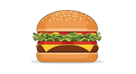 Delicious Cheeseburger Illustration with Fresh Ingredients and Sesame Bun