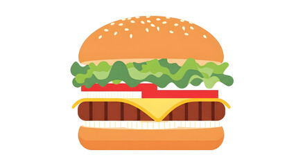 Delicious Burger Illustration with Lettuce Cheese and Sesame Bun