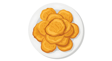 Pile of golden potato pancakes on white plate illustration