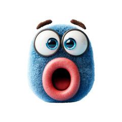 Cute Blue Character with Big Eyes and Expressive Mouth on White Background