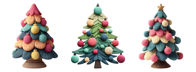 Colorful Decorative Christmas Trees Isolated on Transparent Background