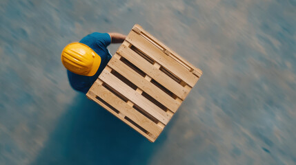 Global Supply Chain Pressure, Worker carrying wooden pallet under global supply chain pressure in warehouse environment