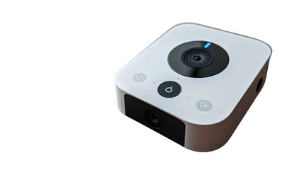 Fototapeta premium ‍Smart home security camera with modern interface and single-lens design. for retai. Ideal for tech advertisements, product mockups, or app UI demos. Isolated on transparent background, png