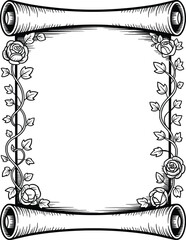 Vintage Scroll Frame with Roses, Floral Border Decorative Illustration.