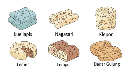 Indonesian Traditional Cakes Set Illustration Delicious Culinary Treats