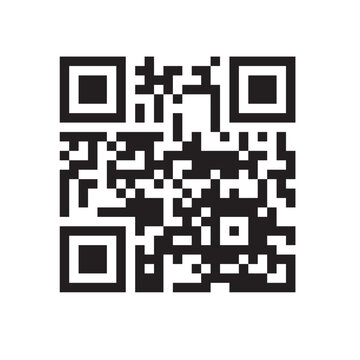 QR code icon. Fake template of quick responce matrix barcode in square grid. Mobile phone camera readable digital label isolated on white background. Vector graphic illustration