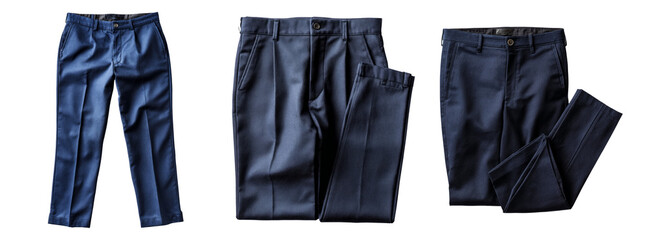 Set of Isolated Navy Pants on Transparent Background