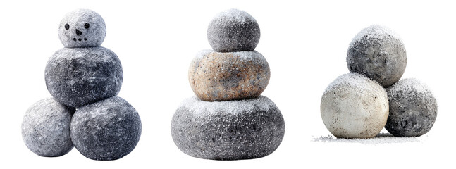 Snowman Figurines Made of Stones on Transparent Background