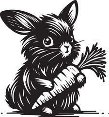 Adorable bunny rabbit holding a large carrot illustration for children's books and Easter designs