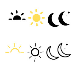 Sun, Sunset and Moon Icon Set Vector Design on transparent Background