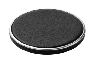 Black circular wireless charger with metallic rim