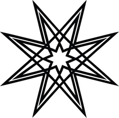 Geometric Eight Pointed Star Illustration Black Lines and White Background Intricate Design for Graphic Projects and Creative Uses