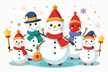 happy snowman with snowman winter holiday cartoon illustration