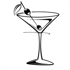 martini glass with olives vector
