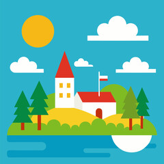 A gorgeous summer day in Poland's Masuria lake district vector landscape background.