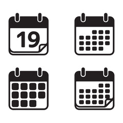 Four Black Icons Of Calendar Pages And Grids calendar icon