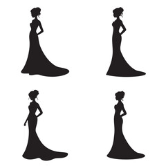 Four Black Silhouettes Of Women In Evening Gowns woman
