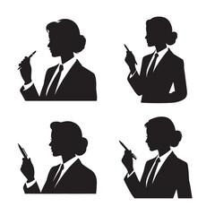 Four Black Silhouettes Of Women In Business Attire Holding Pens