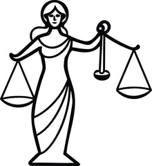 Libra Zodiac Sign Illustration of Woman Holding Scales for Balance and Justice Astrological Symbol Outline Black and White