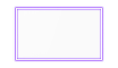 Purple neon rectangle shape frame. Realistic transparent glass panel or clear acrylic sheet with soft light reflection. Shine glow light electric neon sign Banner, Mockup, presentation, element, PNG