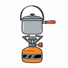 Camping stove with pot for outdoor cooking in bright colors  