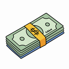 Stack of cash bundles wrapped with a yellow band  