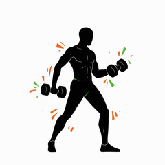 Silhouette of man exercising with dumbbells in dynamic pose  