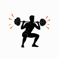 Man performing squat exercise with barbell in gym setting  