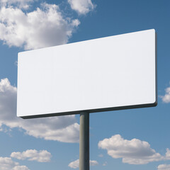 Fototapeta premium High-resolution image of a blank white billboard standing against a bright blue sky with clouds. Perfect mockup for advertising, branding, or design presentations.