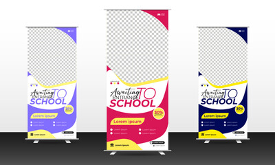 Education or school admission roll up banner design template.