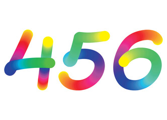 Colorful vector numbers 456. Abstract vector pattern on white background. Rainbow neon design element. Vector background. Set of three numbers
