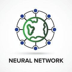 Global Neural Network Connection Icon with name – Earth with Connected Nodes Symbolizing Worldwide Communication and Technology, Abstract illustrator icon