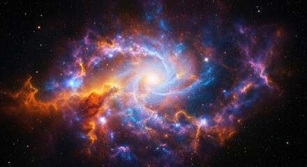 A vibrant and colorful spiral galaxy nebula glowing with stars in the deep expanse of outer space