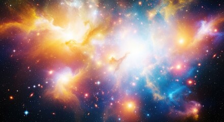 A vibrant and colorful nebula in deep space, filled with glowing stars and cosmic dust, representing the vastness of the universe
