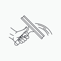 Obraz premium Vector art of hand holding a squeegee for cleaning windows, isolated on white background