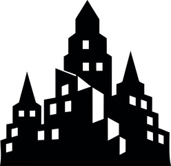 Architectural chimney stack shown in modern stylized black silhouette form