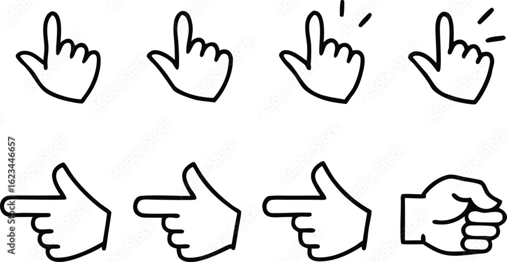 Poster Collection of hand pointer cursors silhouette isolated on transparent background