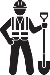 Construction worker with shovel isolated on white background