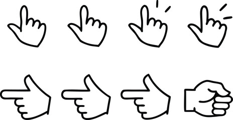 Collection of hand pointer cursors silhouette isolated on transparent background