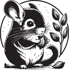Adorable chinchilla nibbling flower, a charming design element perfect for nature themed creative projects