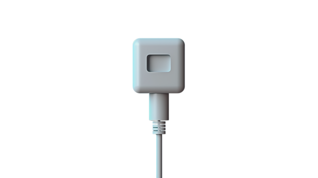 Modern square USB wall socket with charging cable isolated on. transparent PNG. Minimal technology concept for smart devices and energy solutions.  Isolated on transparent background, png