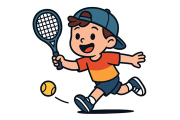 Vector illustration of a young boy playing tennis with a racket