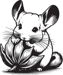 Adorable chinchilla nibbling flower, a charming design element perfect for nature themed creative projects