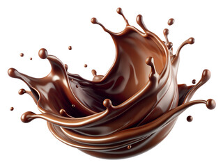 Rich chocolate liquid splash isolated on transparent background