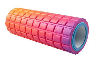 Isolated colorful foam roller with textured surface on white background on transparent background
