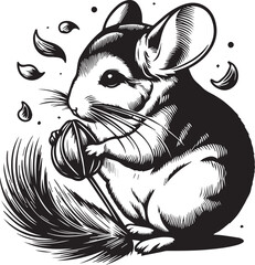 Adorable chinchilla nibbling flower, a charming design element perfect for nature themed creative projects