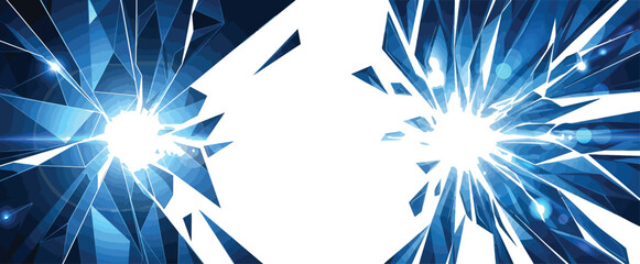 Photo of broken glass with cracks and splinters on a white background